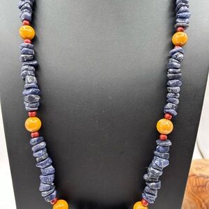 Genuine blue adventurine, jasper, and carnelian artisan necklace